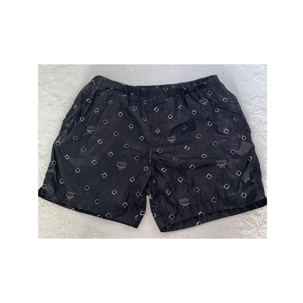 MCM Monogram Walking Shorts Black Nylon Logo Print Mens Size L Italy